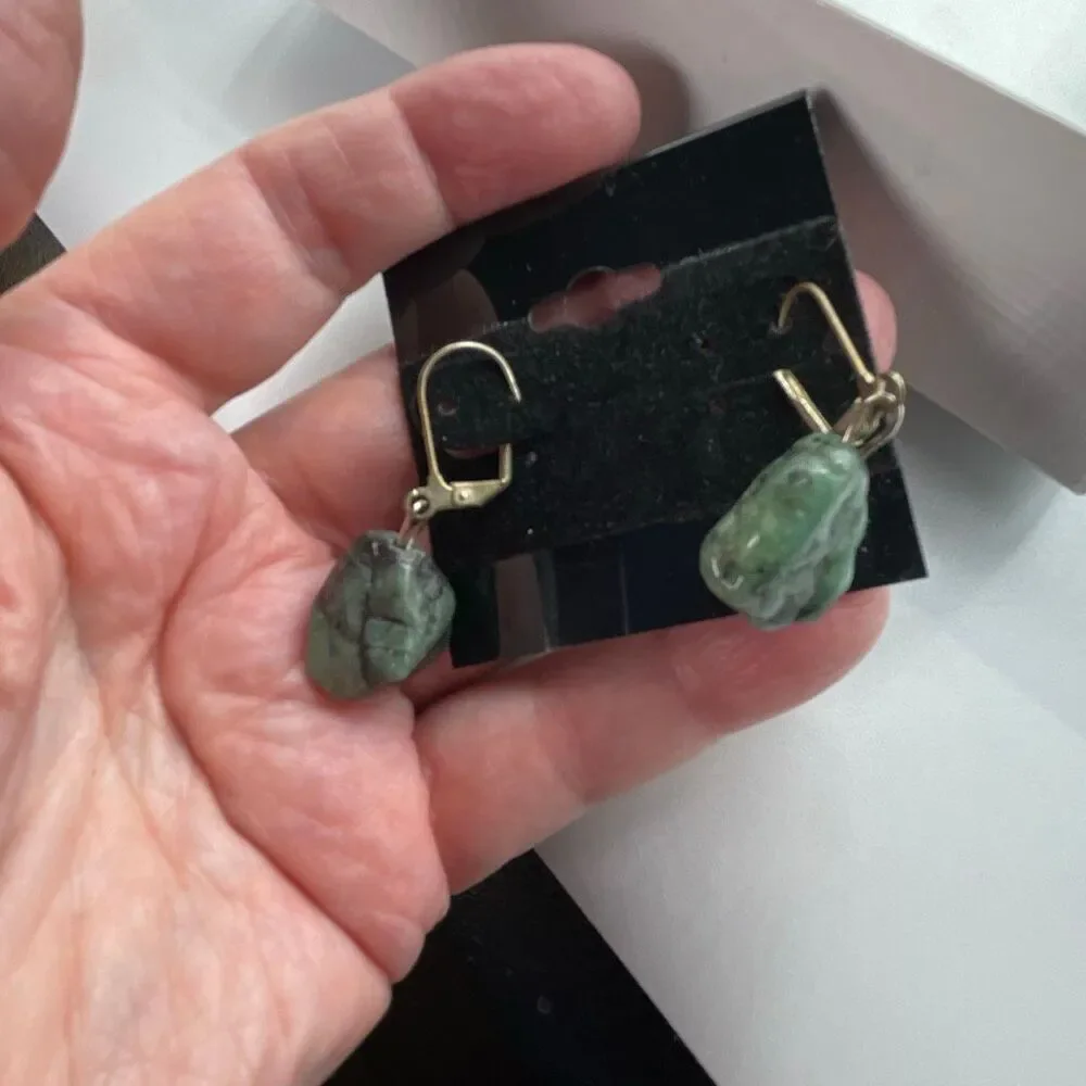 Vintage Natural boulder emerald beaded necklace & earrings